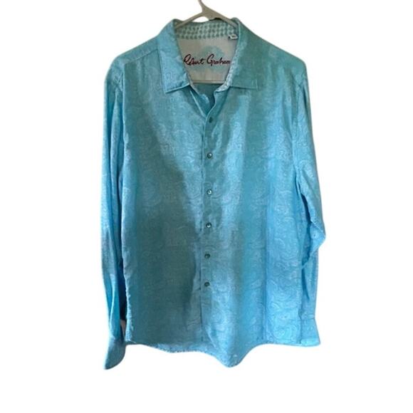 Robert Graham Classic Fit Long Sleeve Shirt Blue Paisley XL Linen Cotton - Picture 1 of 11